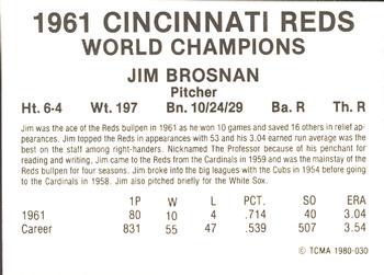 1980 TCMA 1961 Cincinnati Reds #030 Jim Brosnan Back