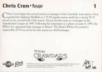 1997 Best Hickory Crawdads Red #1 Chris Cron Back