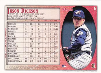 1998 Bowman - International #6 Jason Dickson Back