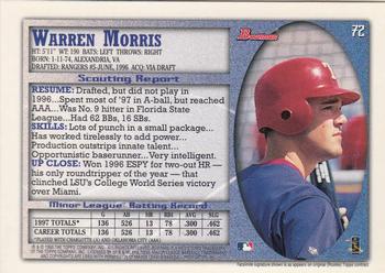 1998 Bowman - International #72 Warren Morris Back