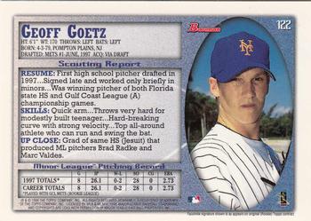 1998 Bowman - International #122 Geoff Goetz Back