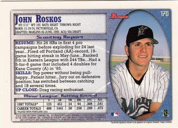 1998 Bowman - International #170 John Roskos Back