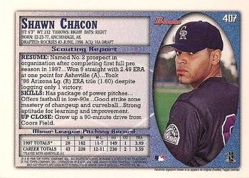 1998 Bowman - International #407 Shawn Chacon Back