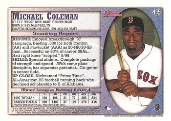 1998 Bowman - International #415 Michael Coleman Back