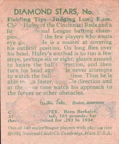 1934-36 National Chicle Diamond Stars (R327) #18 Chick Hafey Back