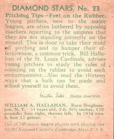 1934-36 National Chicle Diamond Stars (R327) #23 Bill Hallahan Back