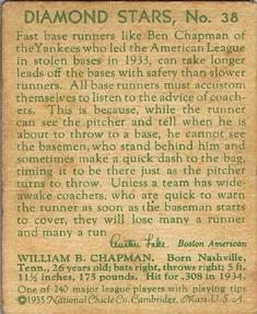 1934-36 National Chicle Diamond Stars (R327) #38 Ben Chapman Back
