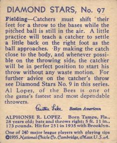 1934-36 National Chicle Diamond Stars (R327) #97 Al Lopez Back