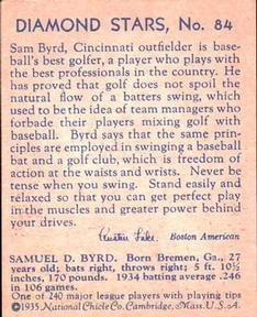 1934-36 National Chicle Diamond Stars (R327) #84 Sam Byrd Back