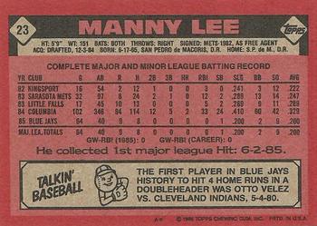 1986 Topps #23 Manny Lee Back