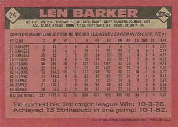 1986 Topps #24 Len Barker Back