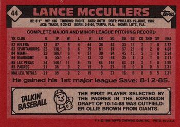 1986 Topps #44 Lance McCullers Back
