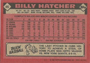 1986 Topps #46 Billy Hatcher Back