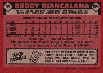 1986 Topps #99 Buddy Biancalana Back