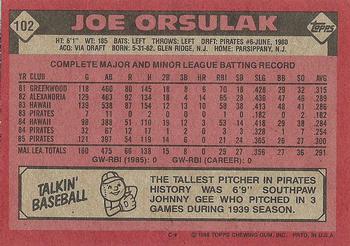 1986 Topps #102 Joe Orsulak Back