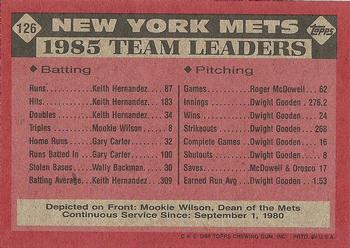 1986 Topps #126 Mets Leaders Back