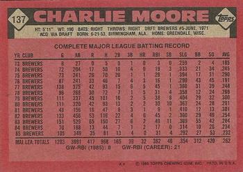 1986 Topps #137 Charlie Moore Back