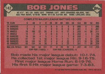 1986 Topps #142 Bob Jones Back