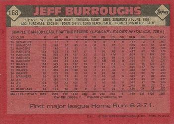 1986 Topps #168 Jeff Burroughs Back