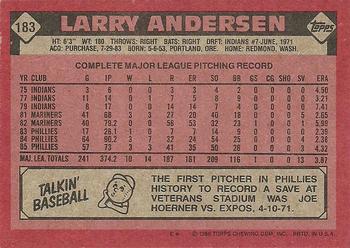 1986 Topps #183 Larry Andersen Back