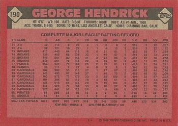 1986 Topps #190 George Hendrick Back
