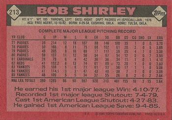 1986 Topps #213 Bob Shirley Back