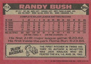 1986 Topps #214 Randy Bush Back