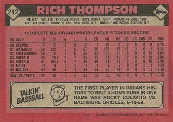 1986 Topps #242 Rich Thompson Back