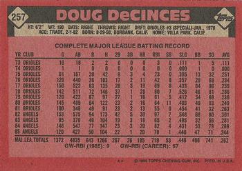 1986 Topps #257 Doug DeCinces Back