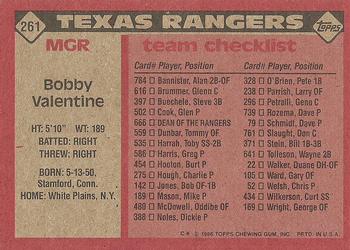 1986 Topps #261 Bobby Valentine Back