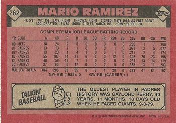 1986 Topps #262 Mario Ramirez Back