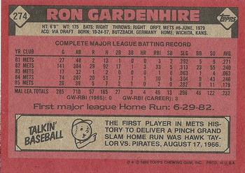 1986 Topps #274 Ron Gardenhire Back