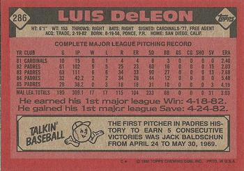 1986 Topps #286 Luis DeLeon Back