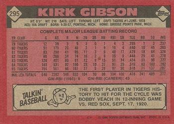 1986 Topps #295 Kirk Gibson Back