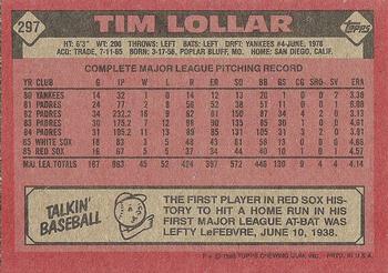 1986 Topps #297 Tim Lollar Back
