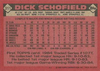 1986 Topps #311 Dick Schofield Back