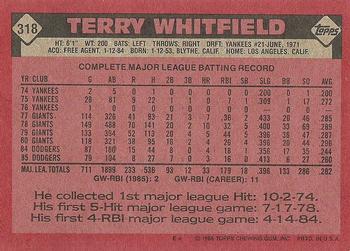 1986 Topps #318 Terry Whitfield Back