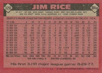 1986 Topps #320 Jim Rice Back