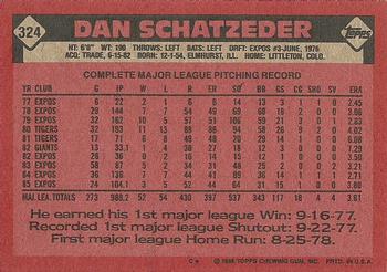 1986 Topps #324 Dan Schatzeder Back
