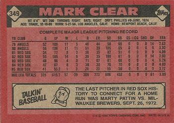 1986 Topps #349 Mark Clear Back