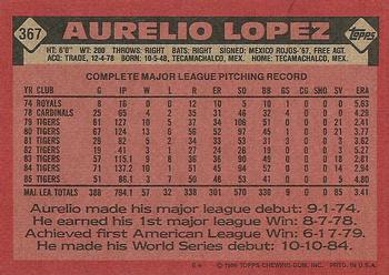 1986 Topps #367 Aurelio Lopez Back