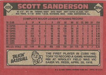 1986 Topps #406 Scott Sanderson Back