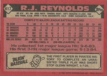 1986 Topps #417 R.J. Reynolds Back