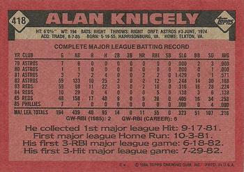 1986 Topps #418 Alan Knicely Back