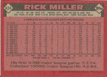 1986 Topps #424 Rick Miller Back