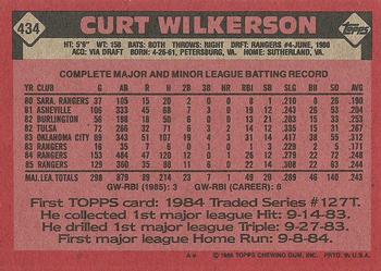 1986 Topps #434 Curt Wilkerson Back