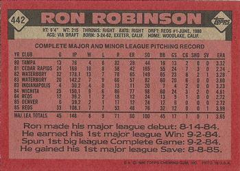 1986 Topps #442 Ron Robinson Back