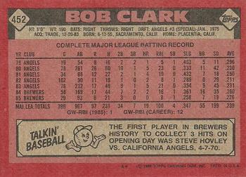 1986 Topps #452 Bob Clark Back