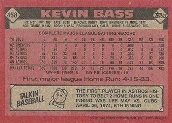 1986 Topps #458 Kevin Bass Back