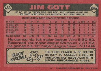 1986 Topps #463 Jim Gott Back